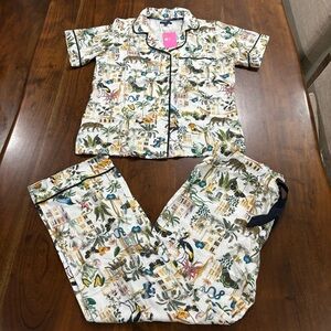 New! Katie Kime Animal Kingdom Jungle Print Novelty Zoo Pant Pajama Set Sz Small